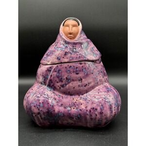 VTG Pueblo Storyteller Cookie Jar Purple Speckled Pottery Terracotta Face Signed